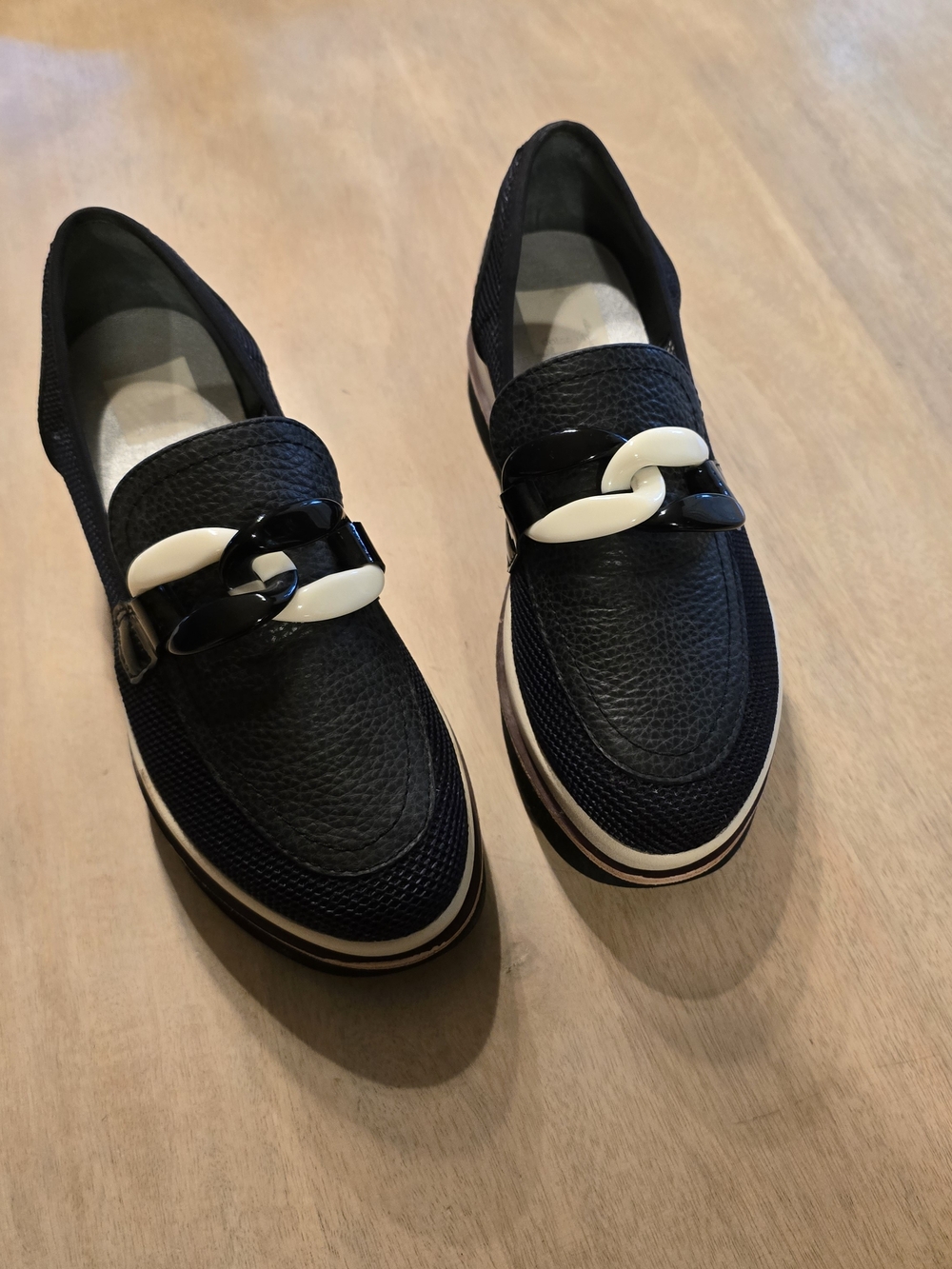 Dolce Vita Black Loafers with Black & White Chain Accent